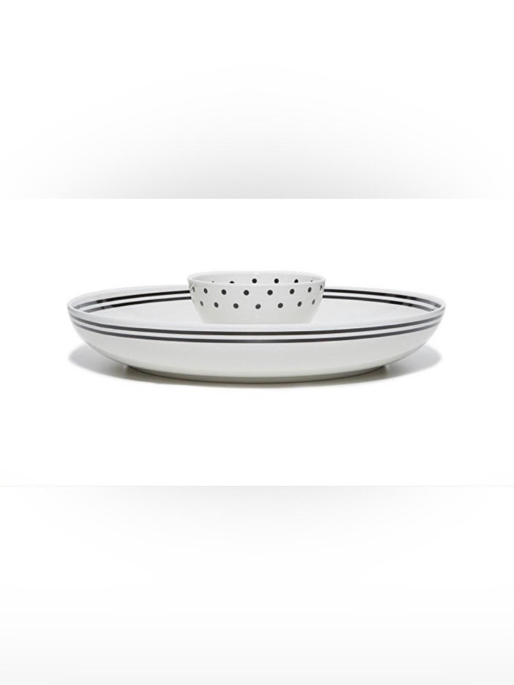 Kate Spade Chip and Dip with Black polka dots & stripes.   Melamine
